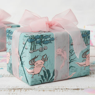 Barns Grönt och Rosa Underwater Axolotl Teckning Presentpapper