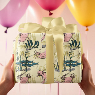 Barns Gult och Rosa Undervatten Axolotl Teckning Presentpapper