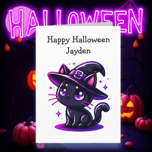 Barn's Halloween Black Cat Coloring Page Kort