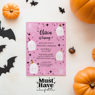 Barns Halloween Födelsedagsfest Spöken Rosa Inbjudningar