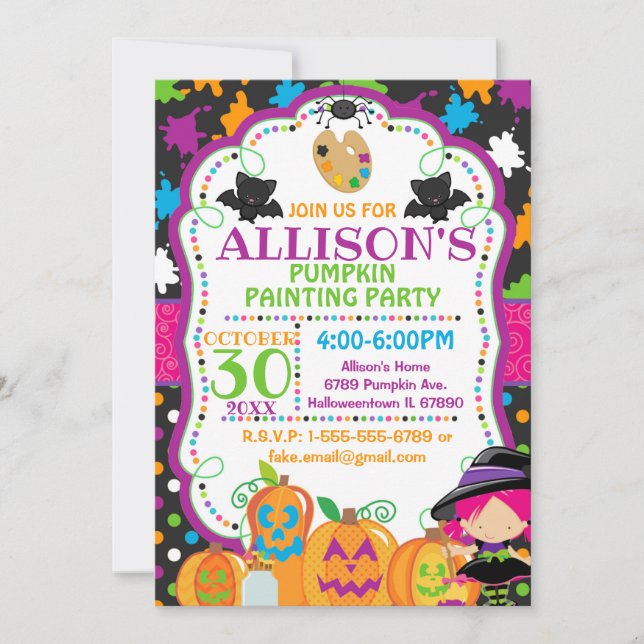 Barns Halloween Pumpkin Painting Party Inbjudningar (Framsida)