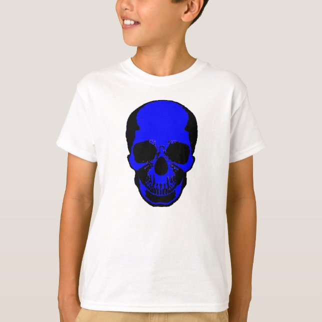 Barns Halloween-shirt - blå Skull Tee (Framsida)