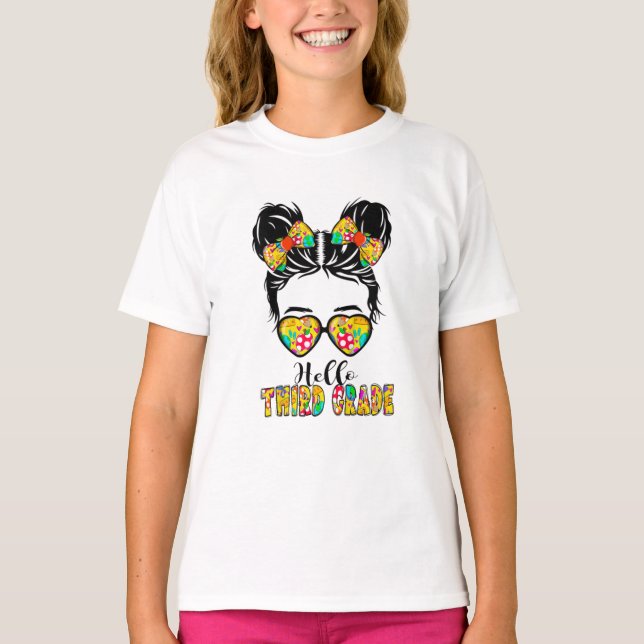 Barns Hej tredje Klass Messy Bow Girls tredje Klas T Shirt (Framsida)