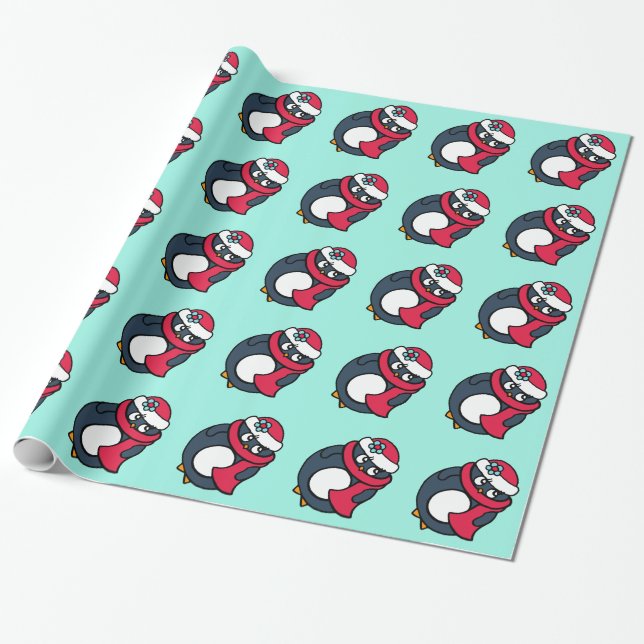 Barns Jul-Helgdag Penguins Wrapping Papper Presentpapper (Utrullad)