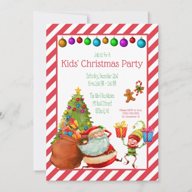 Barns jul Party, Santa, Elf Party Inbjudningar (Framsida)