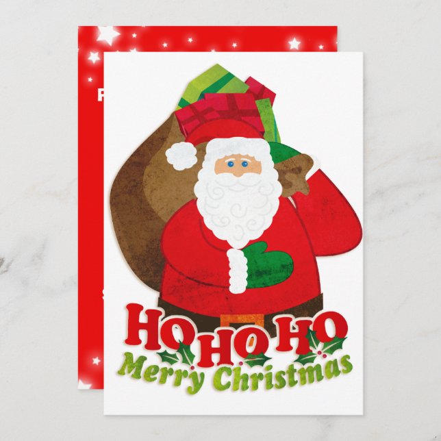 Barns julfest inbjudan Santa Red & grönt (Fram/baksida)