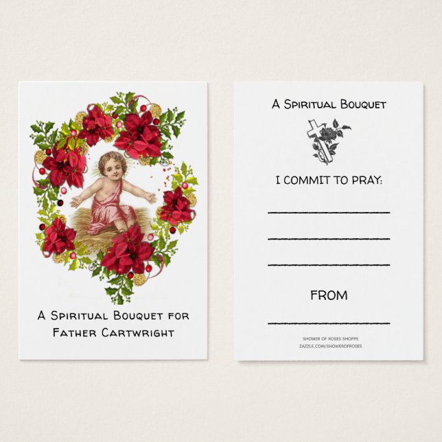 Barns julkort i Andlig Bouquet Prayer Card Visitkort (Framsida & baksida)