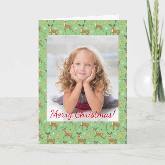 Barns julrenar spelar Grönt Foto Anteckningskort (Framsida)