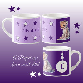 Barns leopard mugg personlig namn lila espressomugg