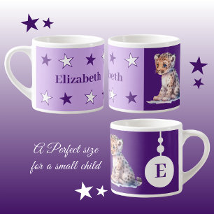 Barns leopard mugg personlig namn lila espressomugg
