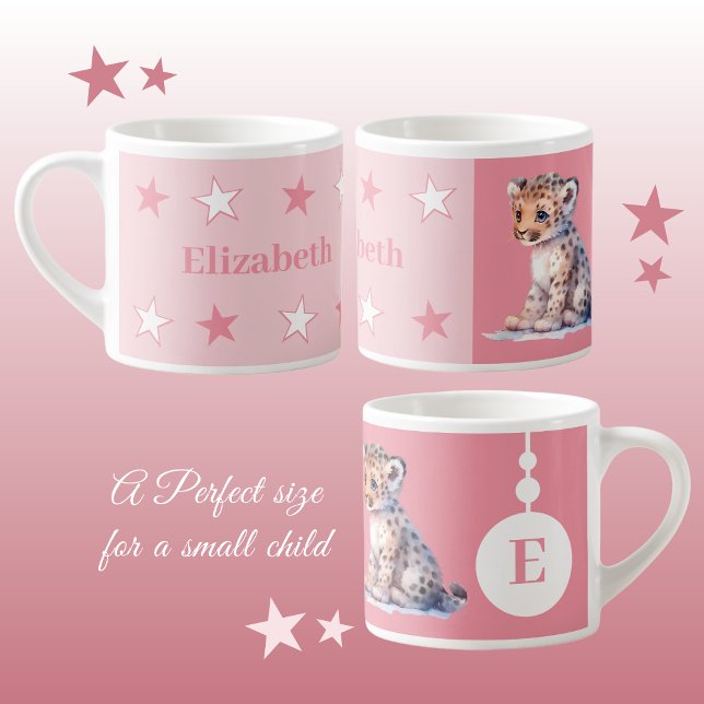Barns leopard mugg personlig namn rosa espressomugg (Skapare uppladdad)