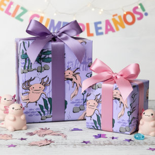 Barns Lila och Grönt Undervatten Axolotl Teckning Presentpapper