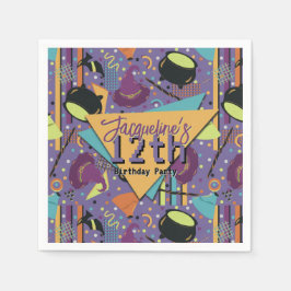 Barns Lila Retro Witchy Halloween Birthday Pappersservett