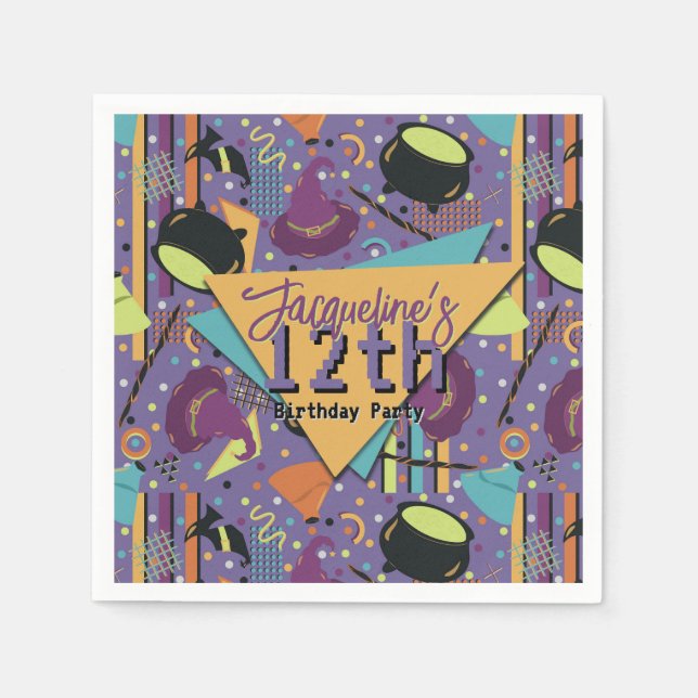 Barns Lila Retro Witchy Halloween Birthday Pappersservett (Framsidan)