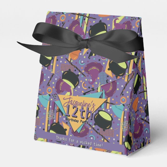 Barns Lila Retro Witchy Halloween Birthday Presentaskar (Framsidan Sidan)