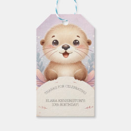 Barns Lilac Otter Cute Birthday Party-förmån Presentetikett