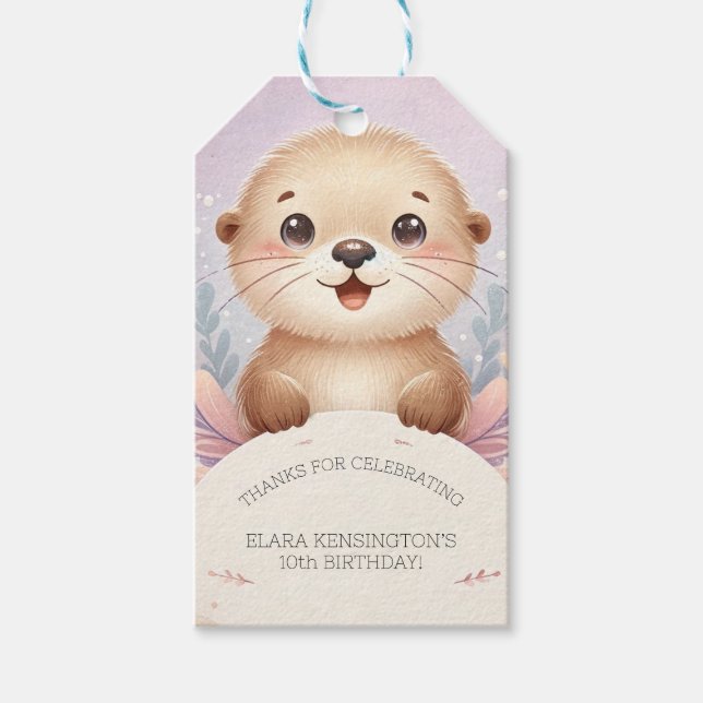 Barns Lilac Otter Cute Birthday Party-förmån Presentetikett (Framsidan)