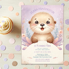 Barns Lilac Sea Otter Cute Birthday Party Inbjudningar
