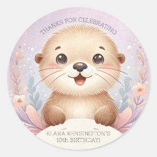 Barns Lilac Sea Otter Cute Birthday Party Runt Klistermärke