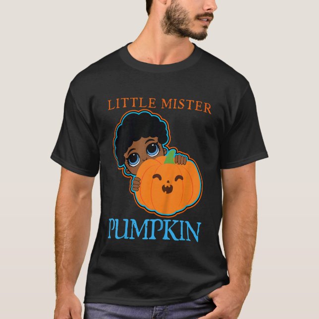 Barns lilla mister Pumpkin i Patch Black Mela T Shirt (Framsida)