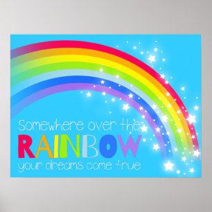 Barns ljusa regnbågsdrömmar blå himmel poster