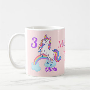 Barns magiska 3:e födelsedag Unicorn Rosa Mugg