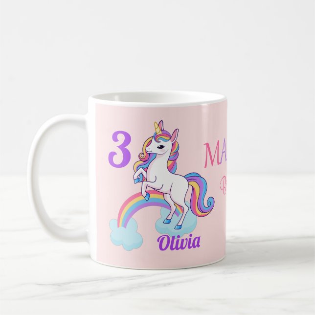 Barns magiska 3:e födelsedag Unicorn Rosa Mugg (Vänster)