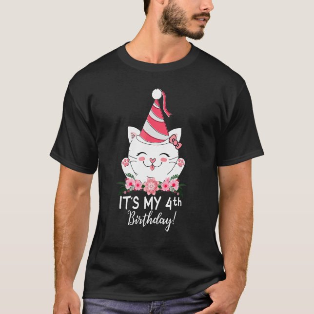 Barns min 4e födelsedagen Kattunge 4 år gamla Gi T Shirt (Framsida)