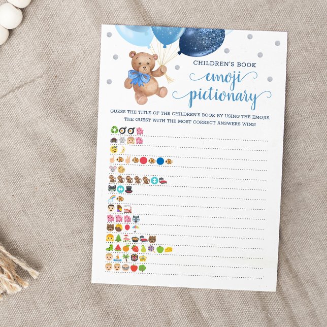 Barns Nalle i Bok Emoji Pictionary Card Inbjudningar (Skapare uppladdad)
