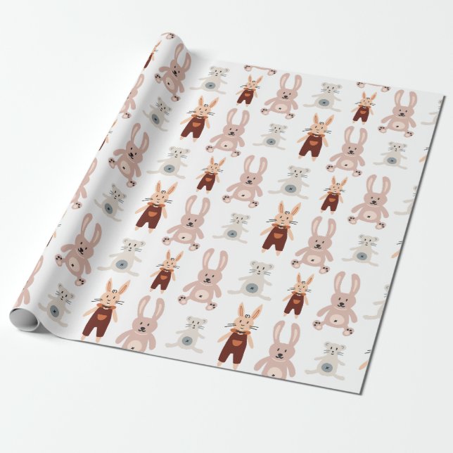 Barns Nalle Kat Leksak Mönster Wrapping Papper Presentpapper (Utrullad)