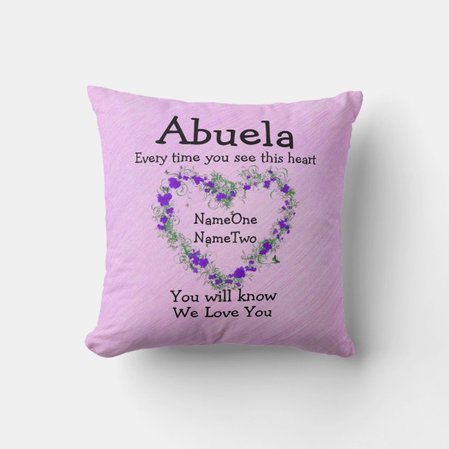 Barns Namn byts ut mot Abuela Se hjärtat Kärlek du Kudde (Framsida)