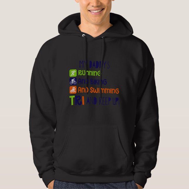 Barns pappa Tri och håller upp triathlon Barn Hoodie (Framsida)