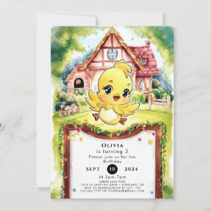 Barns Pastel Chicken Birthday Inbjudningar