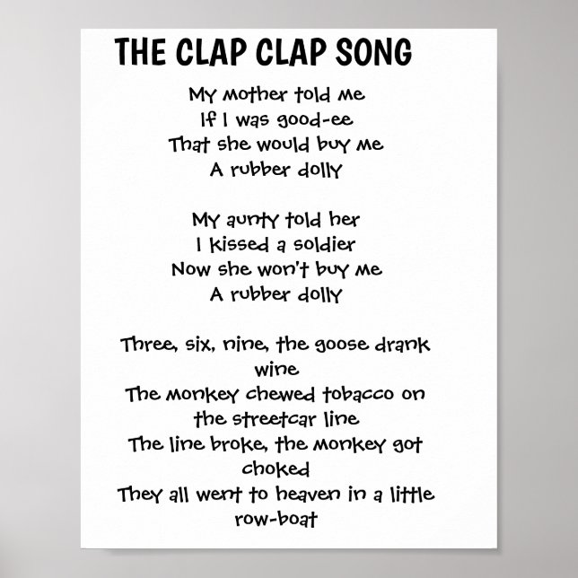 BARNS RHYME SÅNG CLAP CLAP POSTER (Framsidan)