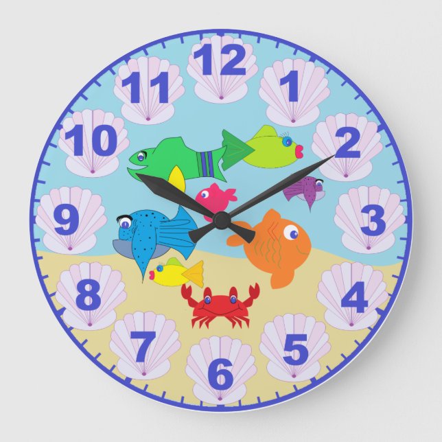 Barns Roligt Aquarium Fish Clock med nummer Stor Klocka (Framsida)