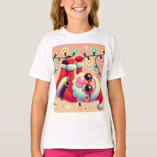 Barns Roligt jul T-Shirt - Santa med Ljus och