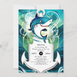 Barns Roligt Watercolor Shark Birthday Inbjudningar
