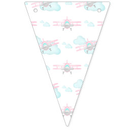 Barns Rosa Flygplan med flygfödelsedag Vimplar