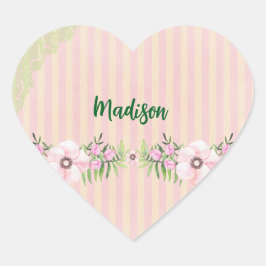 Barns Rosa Heart Name Stickers Hjärtformat Klistermärke
