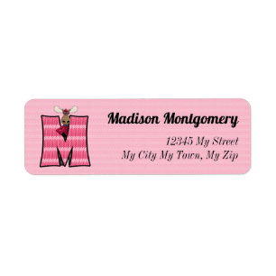 Barns Rosa Moose Monogram M Adress Returadress Etikett