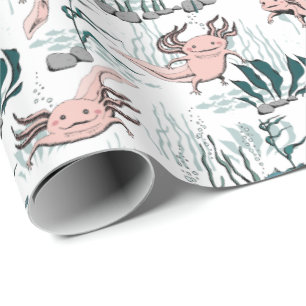 Barns  Rosa och Grönt Undervatten Axolotl Teckning Presentpapper