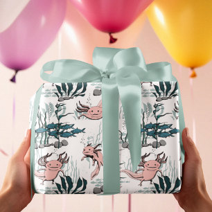 Barns  Rosa och Grönt Undervatten Axolotl Teckning Presentpapper