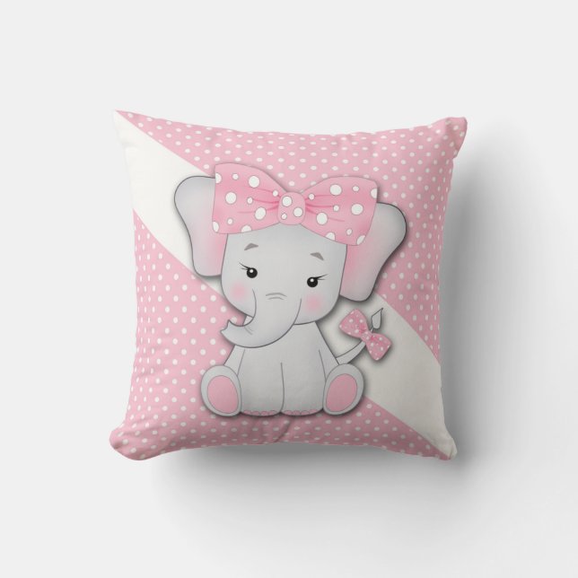 Barns rosa, vit grått tecknad elefant kudde (Framsida)