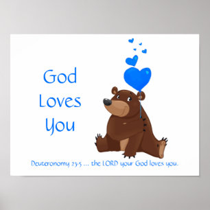Barns rumsskript, gud Kärlek du Cute Nalle Poster