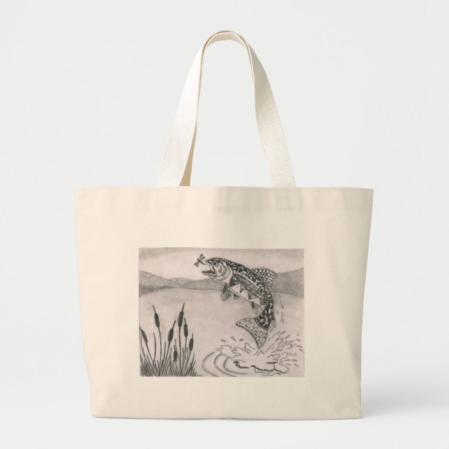 Barns segra konstverk: bäckforell jumbo tygkasse (Framsidan)