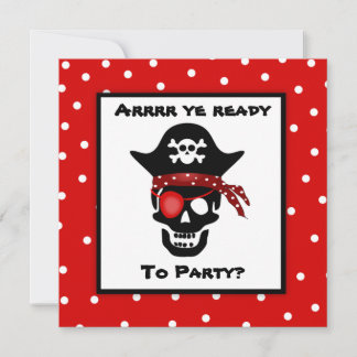 Barns Skull Pirat Polka Dot-Födelsedagsfest Inbjudningar