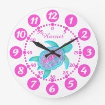 Barns söta sköldpadda konst rosa vit klocka