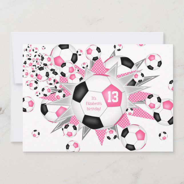 Barns sportfödelsedag rosa svart soccerball blowou meddelande (Framsida)