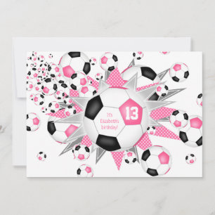 Barns sportfödelsedag rosa svart soccerball blowou meddelande