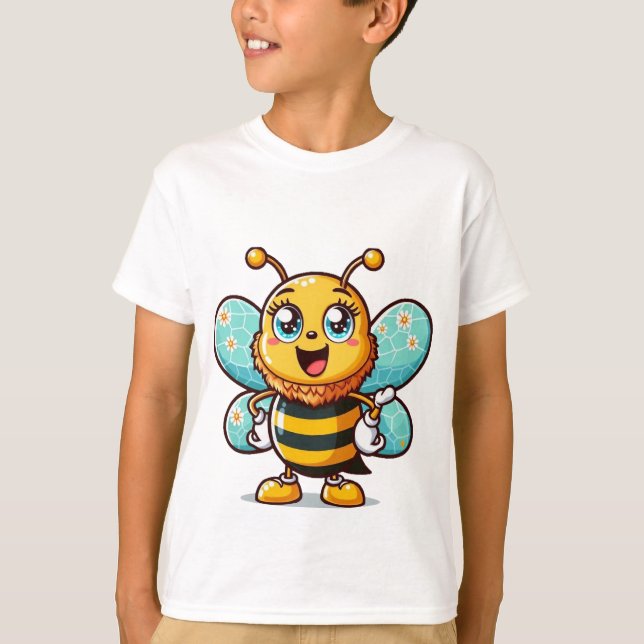 Barns T-shirt med Tecknad Cute Bee Illustration (Framsida)